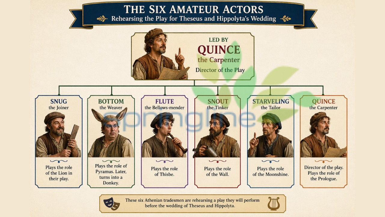 Snug , Bottom , Flute , Snout , Starveling , Quince